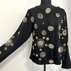 Vtg 90s Embellished Cardigan Sweater Womens Large Black Gold Beaded Funky Artsy