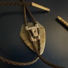 Men s Western Brown Leather Bolo Tie Shield Tan brown Stone Slide Silver Tips