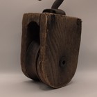Antique Wooden Pulley Block With Cast Iron Hook And Wood Sheave