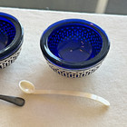 Lot Of 2 Antique Webster Salt Cellars 2 Spoons Sterling Silver Blue Cobalt Glass