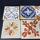 Lots Of 7 Vintage Hand-painted Terra-cotta Tiles 4x4 Mexican Floral Orange Blue