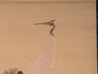 Original Japanese Hanging Scroll Kakejiku Crane Pine Tree Silk Art Signed