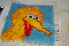 Vintage Sesame Street Completed Rug Latch Hook Pillow Top Wall Hanging Big Bird
