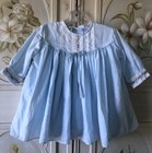 Vtg Kate Greenaway Frock Blue Cotton Rosettes Fancy Dress White Lace 12m Euc