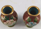 Chinese Cloisonn   Enamel Vases 2 25  Set Of 2 Multi Color Floral Design 