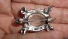 Antique Vintage Brooch Pin Turtle  Glass Domed Shell  Sterling Silver