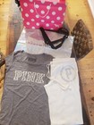Vtg Lot Victoria   s Secret Pink Tee Velour Flare Sweat pants Silver Sequin Bling 