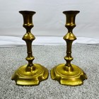 Antique Pair Baluster Style Shaft With Scalloped Base Brass Candle Holders 6 5 