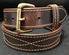 Mens Womens Leather Belt 1 5  Full Grain Amish Handmade Stitched Brass Silver