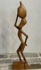 Vintage Carved Wood Sculpture Skinny African Man Carrying Jug On Head Tribal 12   