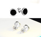 Men 925 Sterling Silver Post Black Enamel Round Stud Earrings Gift 6 8mm K74