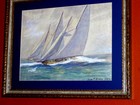 Original Old Antique  34 Nautical Ship Clipper Sailboat Watercolor Panel Signed