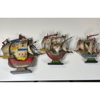 Vintage Wooden Model Ship Set Santa Maria Nina Pinta Christopher Columbus Fleet