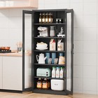 71  Tall Lockable Display Cabinet With Glass Doors   5 Adjustable Shelves Black