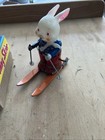 Vtg 50s Easter Rabbit Wind Up Tin Litho Toy In Box Works Great Good Condition