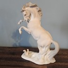 Large Vintage Bisque Porcelain Rearing Horse Figurine White 10  W Squirrel Base