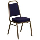 Trapezoidal Back Stacking Banquet Chair With Navy Fabric   Gold Vein Frame