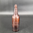 Antique Amber Glass Beer Bottle 11 25  Tall