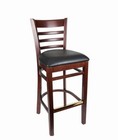 Mahogany Wood Finish Ladder Back Restaurant Barstool With Black Vinyl Seat