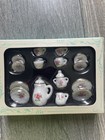 Mini Porcelain Rose 15 Pc Kids Toy Tea Set Floral Golden Includes Bakery Sets