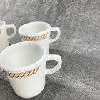 Vintage Pyrex Restaurant Coffee Mugs 5 Oz Milk Glass Regency Scroll Lot Of 4