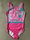 Girls teens Gk Size As Bright Pink   Teal Floral Print Gymnastics Leotard 