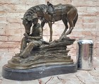 Signed Cowboy Remington Horse Bronze Sculpture Figurine Statue Animal Figure Art