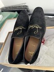 Christian Louboutin Black Suede Beaded Slip-on Loafer Men s Dress Shoes Size 47