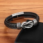 Black Blue Leather Magnetic Bracelet Men Handwoven Stainless Steel Jewelry