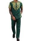 Men s African 2-piece Dashiki Suit Set - Metallic Short Sleeve Shirt   Pants Out