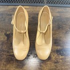 Miummash Women   s Tan 3    Leather Heel T Strap Size 37 Hard Sole Rubber Bottom
