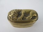 Vintage Brass Sleeping Lion Hinged Snuff Box   Trinket