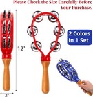 2 Pack 12  Tambourine For Adults Double Row Metal Jingles Hand Held Plastic