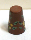Vintage Hand Painted Flowers Wood Thimble Wooden Folk Art Yellow Blossoms Decor