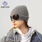1pc Knitted Hat With Goggles Windproof Warm Ski Beanie Unisex Winter Cap