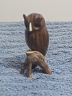 Vintage Hand Carved Wooden Owl Figure On Branch Decor Bird Statue  3 