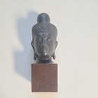5 Antique Bronze Bust Of Buddha Mounted On A Wood Stand