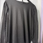 Zara Women   s Size Large Black Blouse Long Sleeve Top With Sheer Puff Sleeves