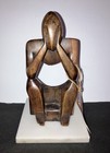 Vintage Ghana Hand Carved Wood Sculpture Thinker Abstract Figure W base tag