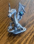 Rawcliffe Pewter By Ral Partha Dragon Blue Crystal Eyes holding Blue Stone-1990 