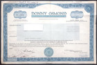 Donny Osmond Entertainment Co  1986 Stock Certificate   Signed By Donny Osmond