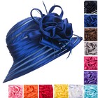 A214 Womens Church Wedding Kentucky Derby Satin Ribbon Feather Floral Sun Hats 