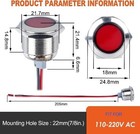 2pcs 22mm Metal Waterproof Ip67 Led Indicator Light Indicator Light Red Led 7 8
