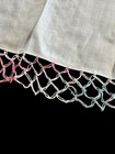 Antique Cream Handkerchief Tatted Lace Edging Blue Pink Wedding 12 5x12 5   