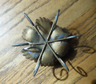 Antique Primitive Early Tin Candle Holder Holds Blue-green Gold Petals