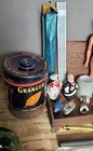 Vtg Junk Drawer Mixed Lot Arcade Coins Stamps Lab Tools Wooden Boxes Lone Ranger