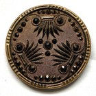 Large Antique Black Glass With Bronze Luster In Metal Button