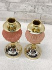 Vintage Home Interiors 2-way Adjustable Brass Frosted Pink Glass Candle Holders