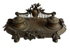 Antique Renaissance Victorian French italy Ornate Brass Double Inkwell Unmarked