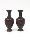 Pair Of Vintage Chinese Carved Cinnabar Lacquer Vases Raised Black Carved Finish